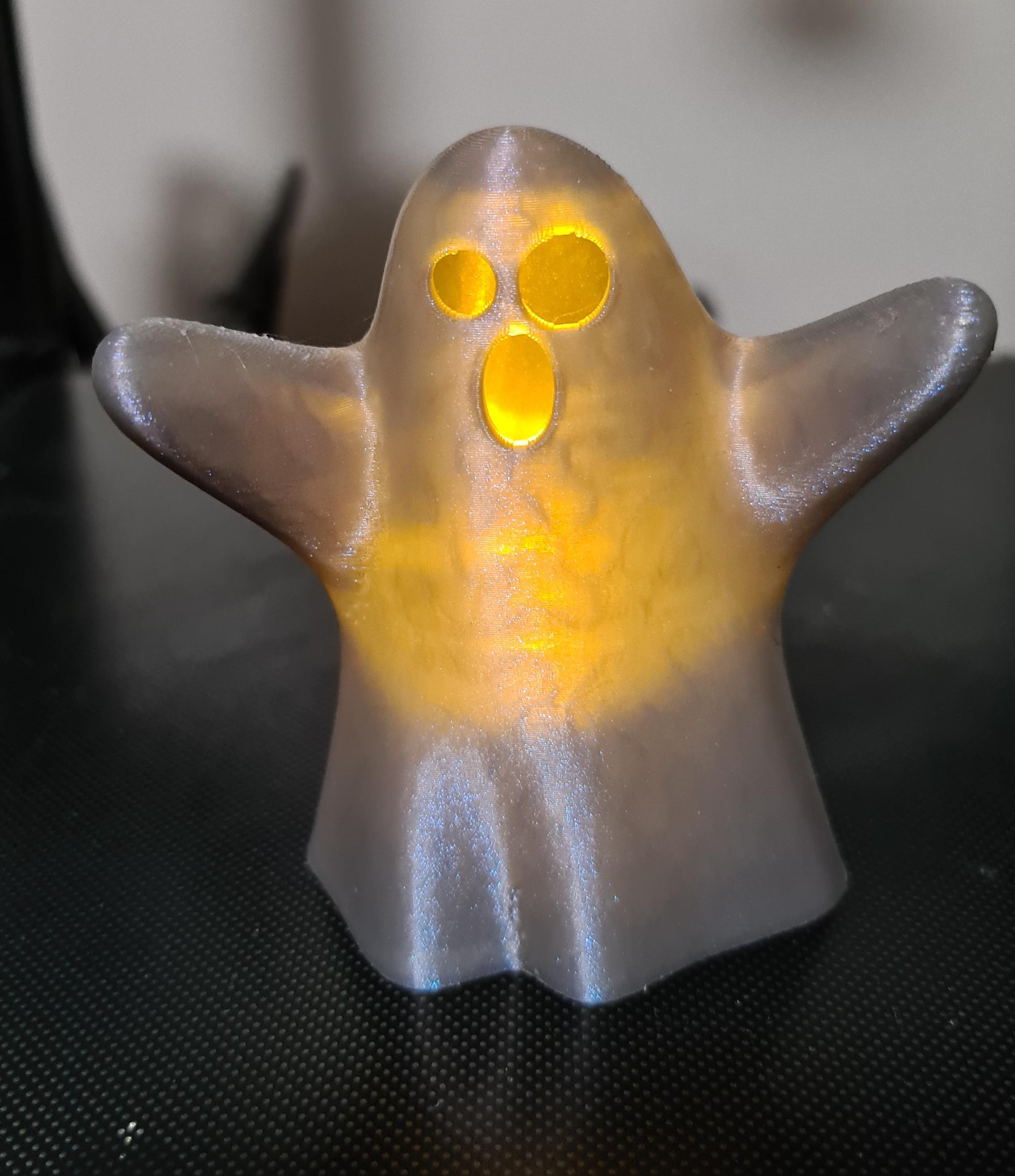 Ghosts - Spooky Boos! - Scaled up to 120% to fit an LED tealight. Printed with 2 walls and 10% infill using Polymaker Starlight Mercury PLA - 3d model
