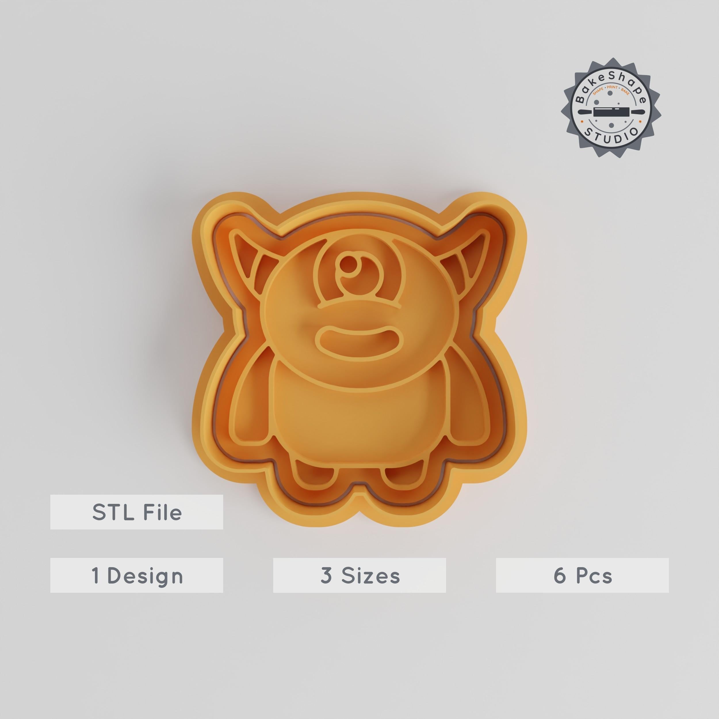 Smile Horn Monster Shape Cutter & Stamp, 6-Piece Set for Cookies & Fondant, S/M/L Sizes, Cartoon Character, Horned Grin, Playful Design PRODUCT_3054 3d model