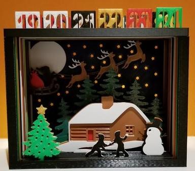 Christmas Scene Silhouette Advent Calendar - Printed Day 1 in gold and have fairy lights behind to show the stars. - 3d model