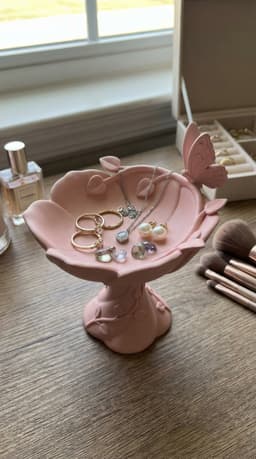 Blush Butterfly Jewelry Tray STL | Coquette Vanity Catchall | Floral Pedestal Ring Holder | Elegant 3d model