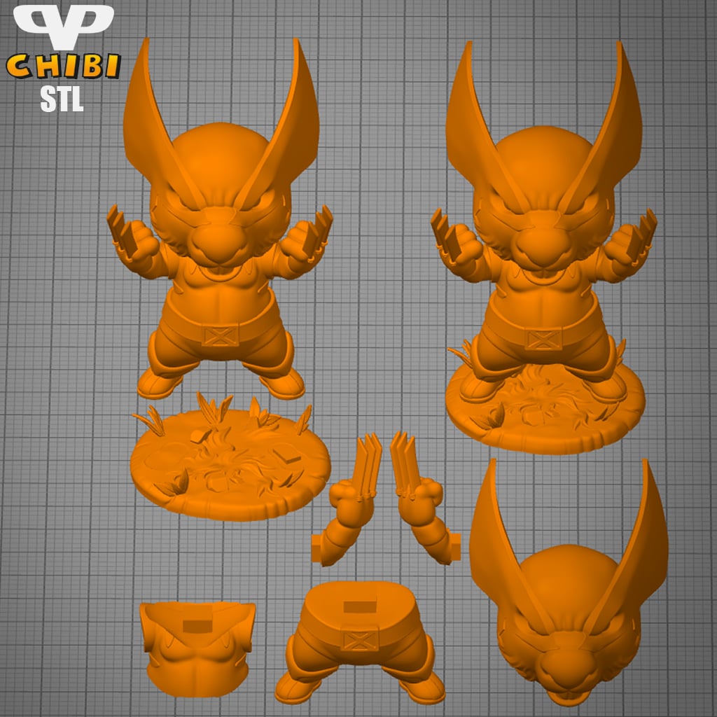 Capybara Wolverine Chibi STL for 3D Printing ChibiSTL 3DXM 3d model
