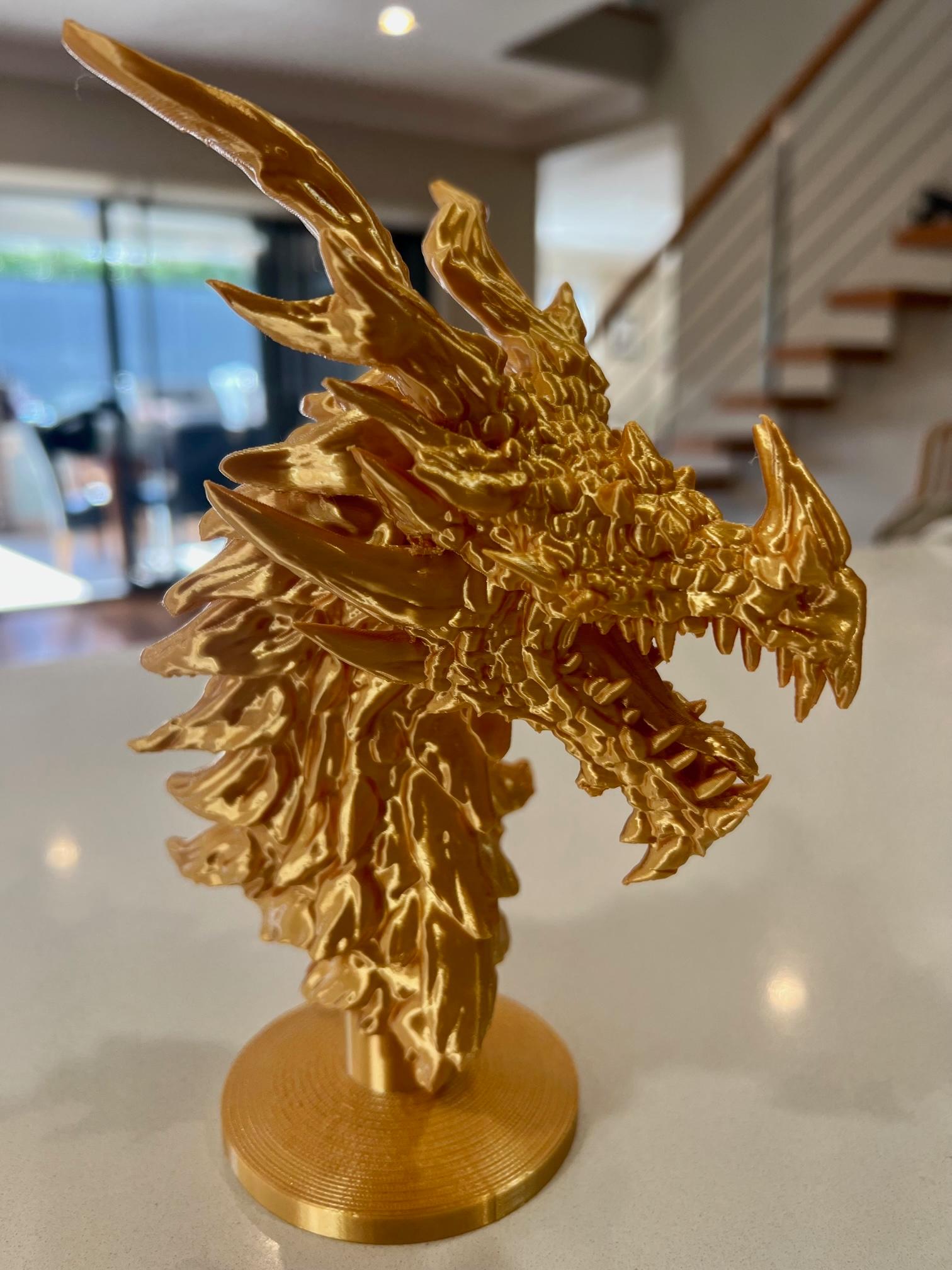 Dragon Head 1 - Fan Art - Decoration - Thank you! 10hrs on a Bambu Lab X1-Carbon with eSUN PLA Silk. Looks spectacular! - 3d model