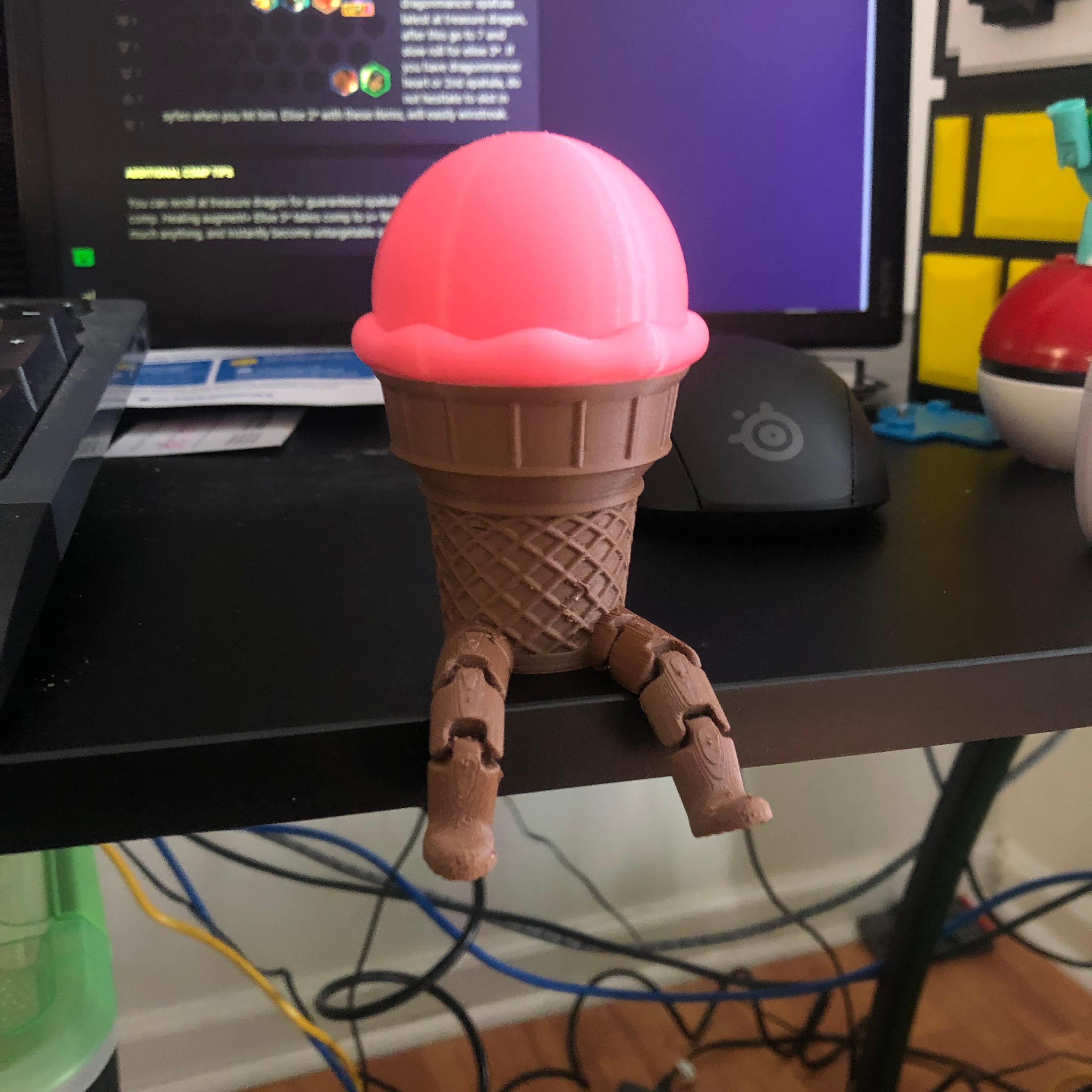 Ice Cream Dude - A cute design. The kids loved it! Printed in Polymaker's Polyterra Brown and Matterhacker's Pink PLA. Printed on the Prusa MK3S+ with a .4mm nozzle and .2mm layer height. 
 - 3d model