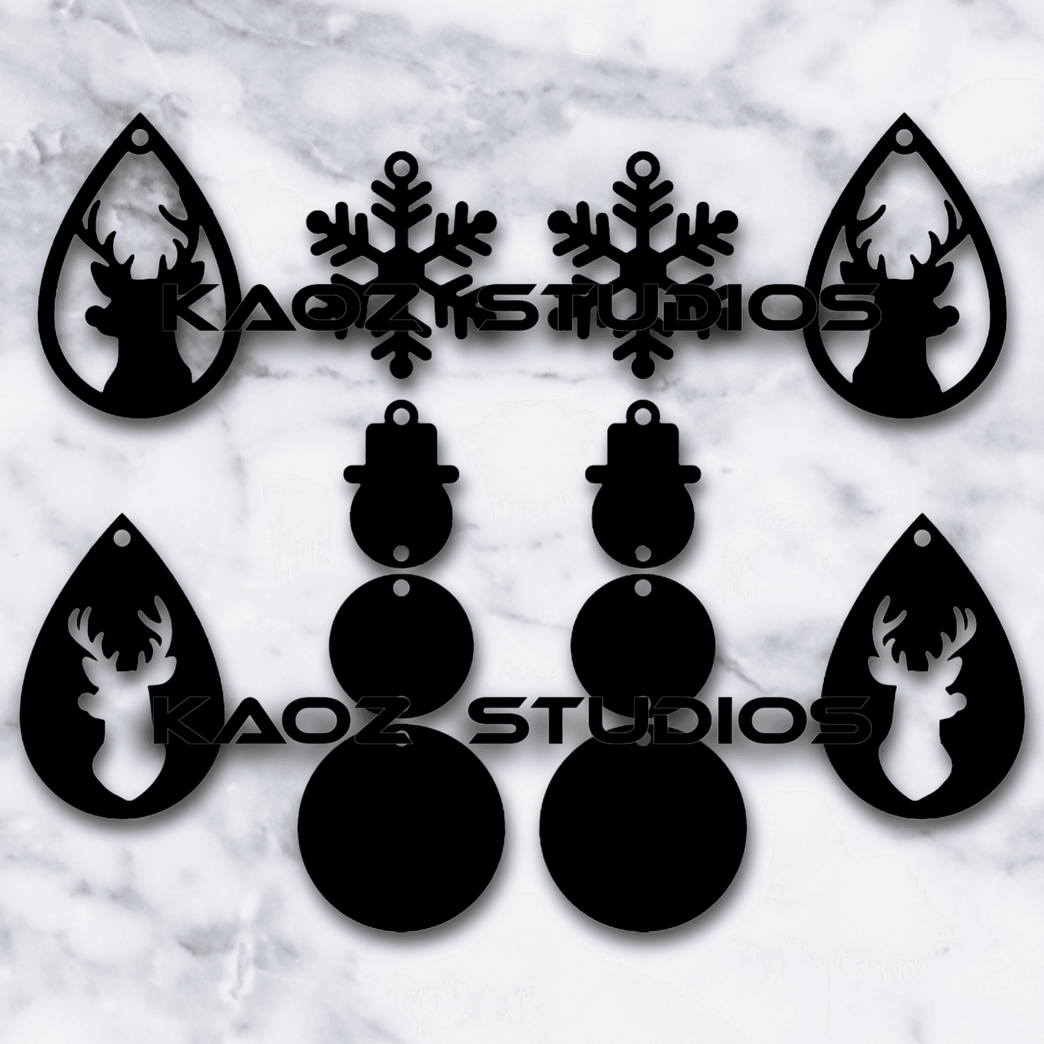 reindeer snowman and snowflake earring bundle chrismas jewlery 3d model