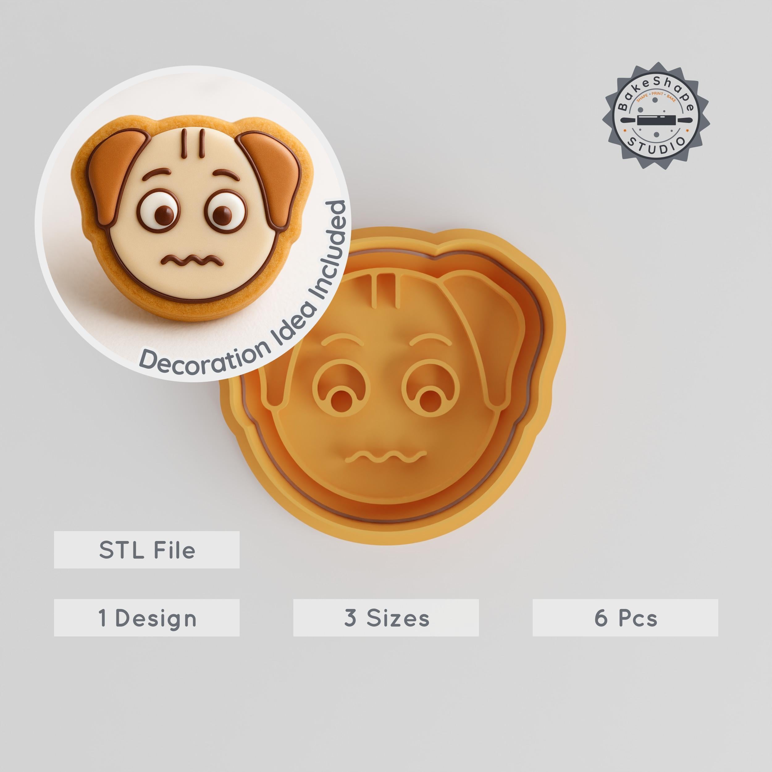 Nervous Animal Shape Cutter & Stamp Set, Dog Design, Cookie & Fondant, 3 Sizes, 6 Pieces PRODUCT_899 3d model