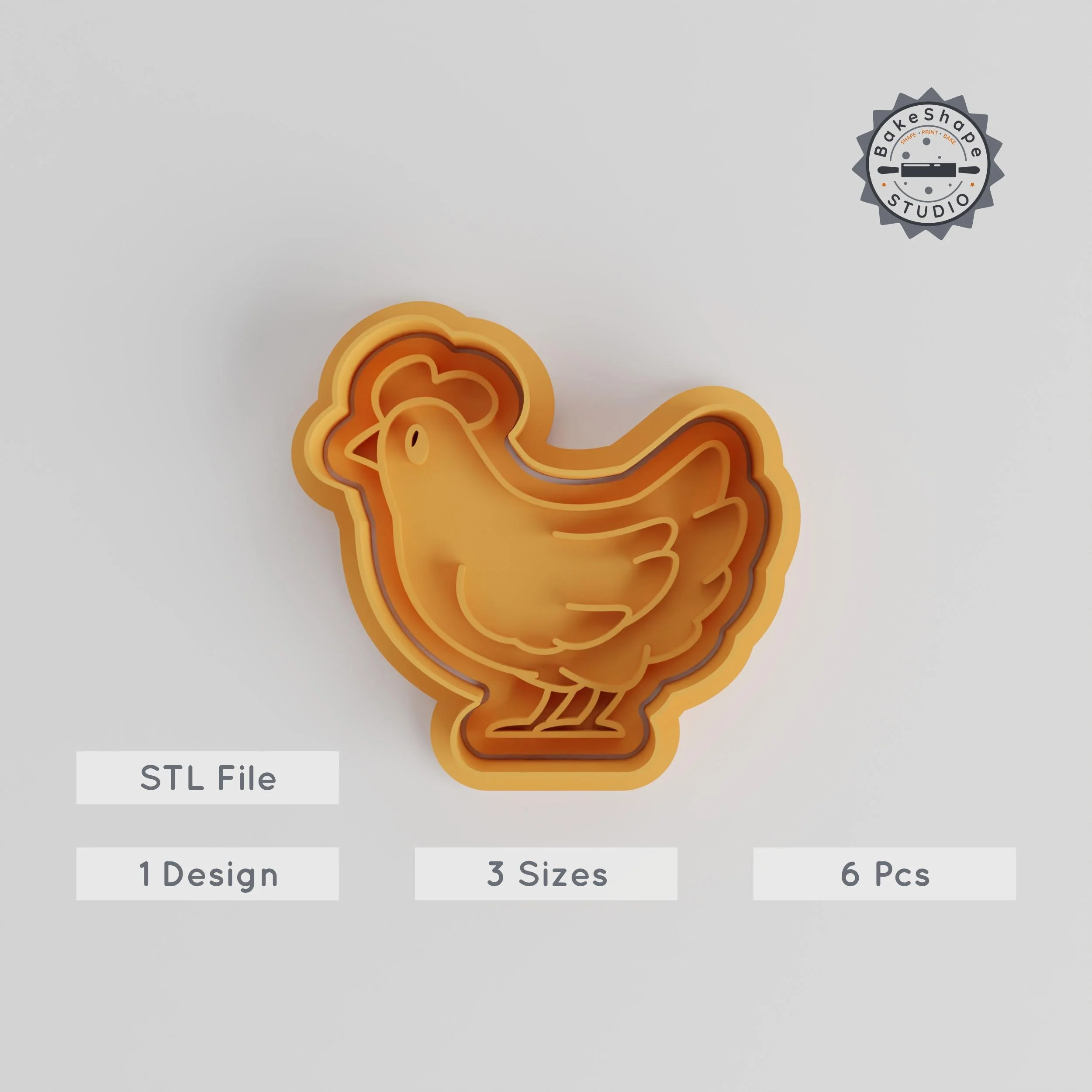 Chicken Shape Cutter & Stamp Set, Perfect for Cookies & Fondant, Includes 3 Sizes (S/M/L), Animal Cute Bird Design PRODUCT_5546 3d model