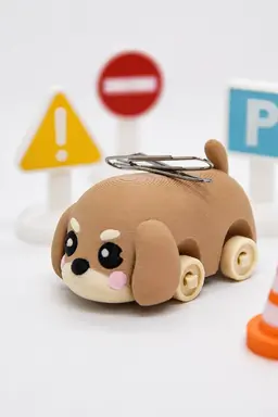 Playable Dachshund Car Toy – Magnetic Paper Clip Holder & Mini Traffic Sign Set (Multicolor) 3d model