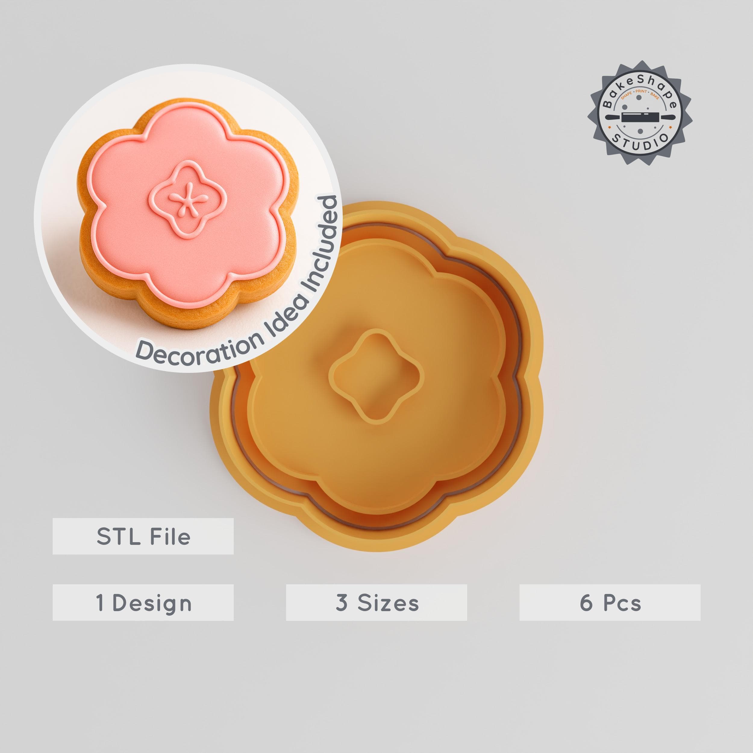 Flower Shape Cutter & Stamp, Cookie & Fondant Tool Set, 3 Sizes, Floral Nature Design PRODUCT_51 3d model
