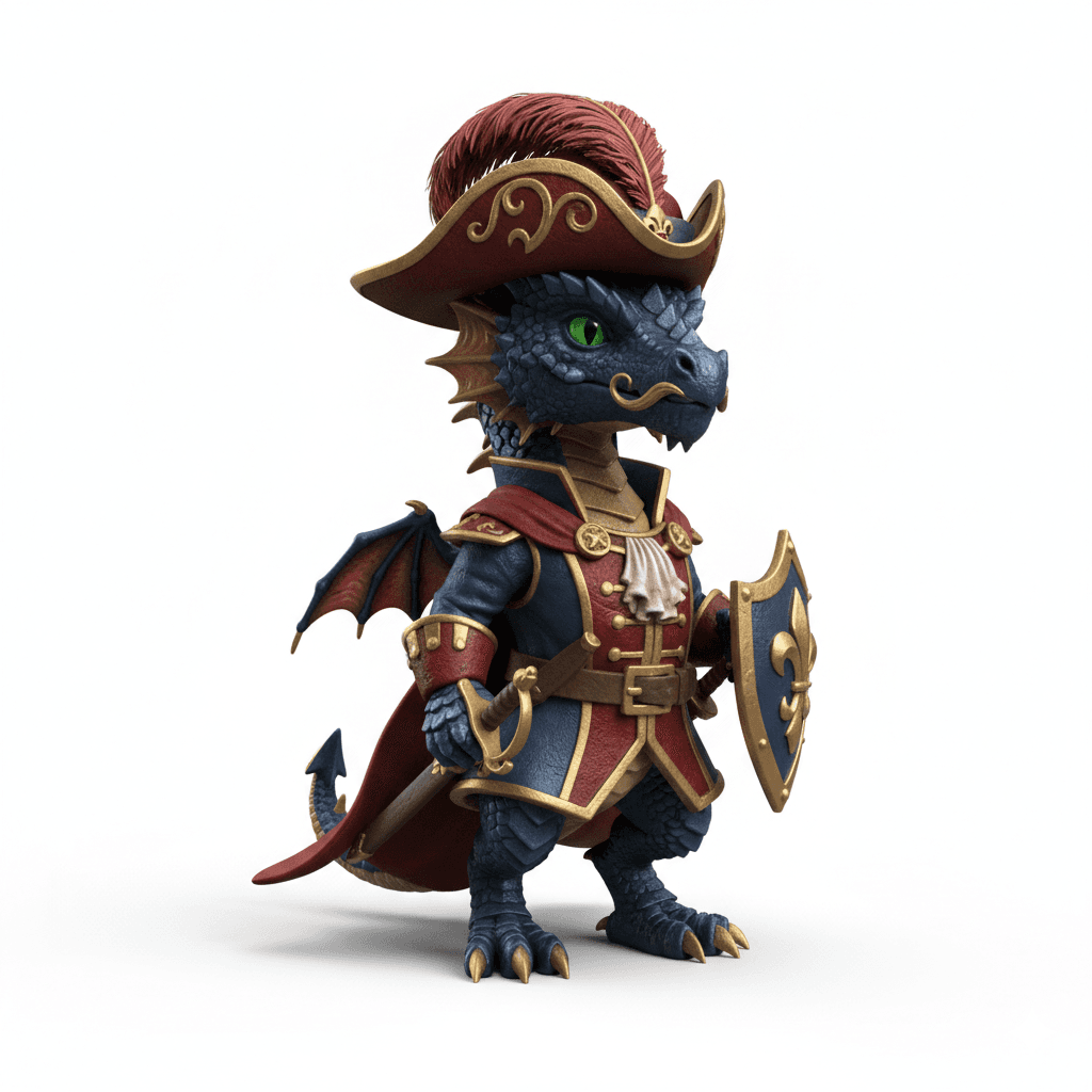 Cute Dragon : Tiny Musketeer Dragon Fantasy Creature 3d model