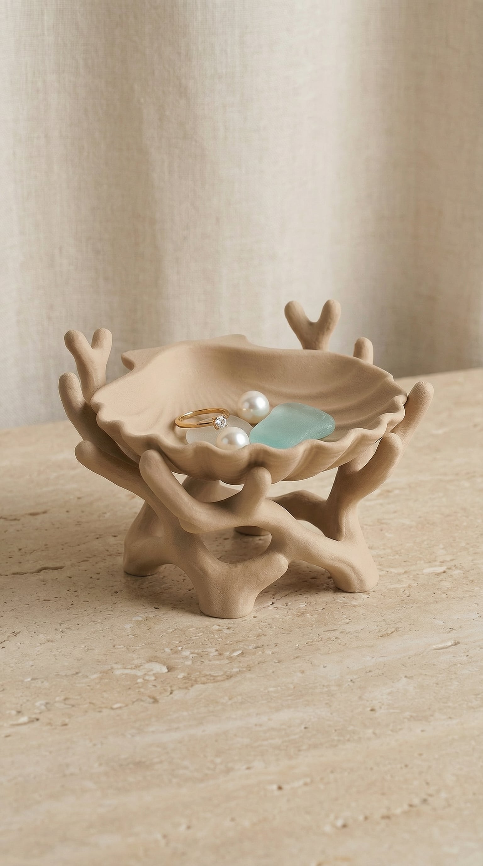 Biomorphic Shell & Coral Jewelry Catch-all | Sculptural Home Decor 3d model