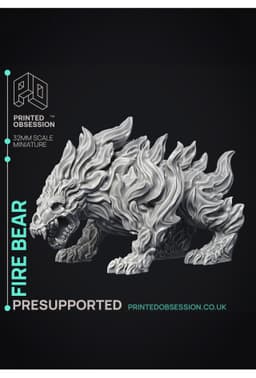 Fire Bear - Elemental Creature - PRE SUPPORTED - D&D - 32mm scale 3d model