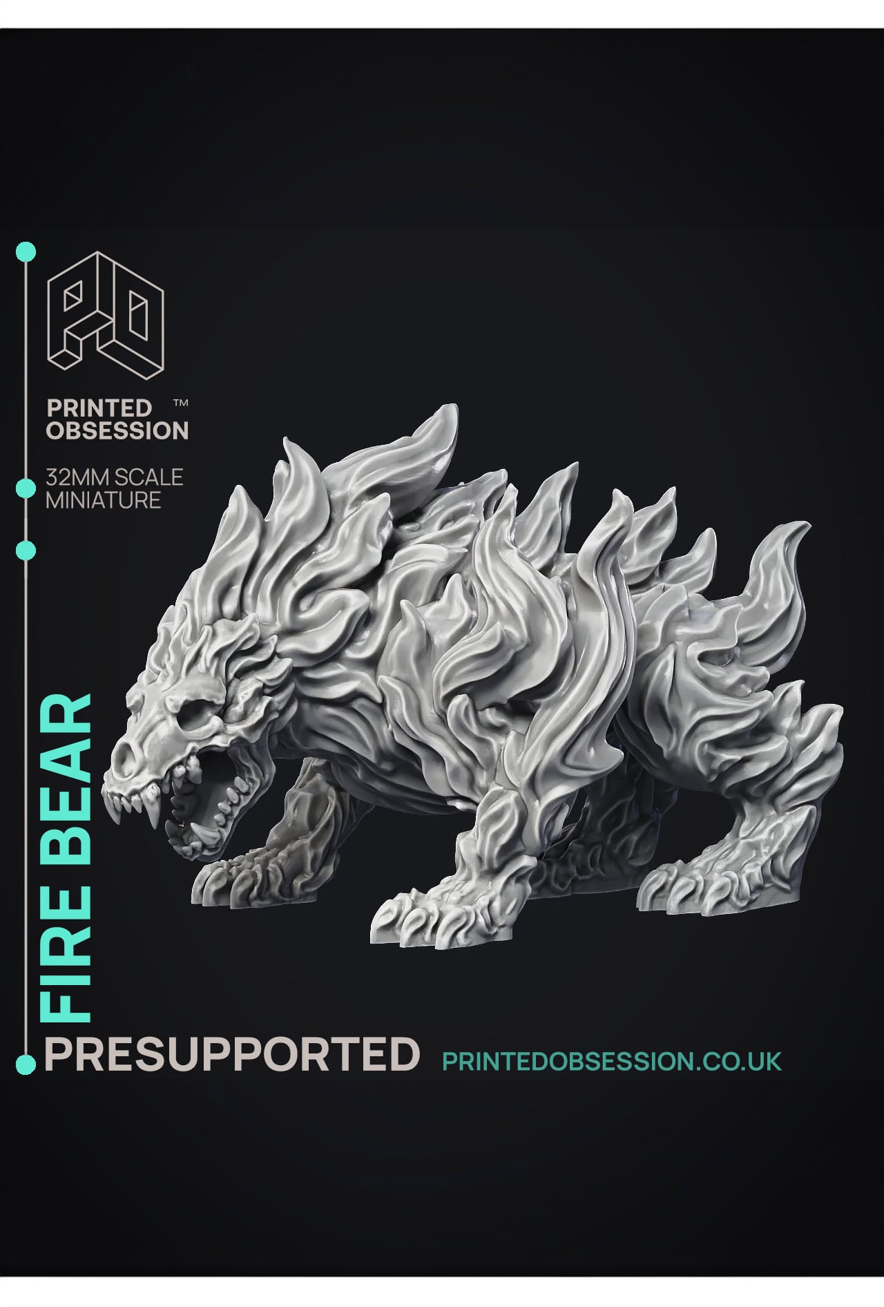 Fire Bear - Elemental Creature - PRE SUPPORTED - D&D - 32mm scale 3d model