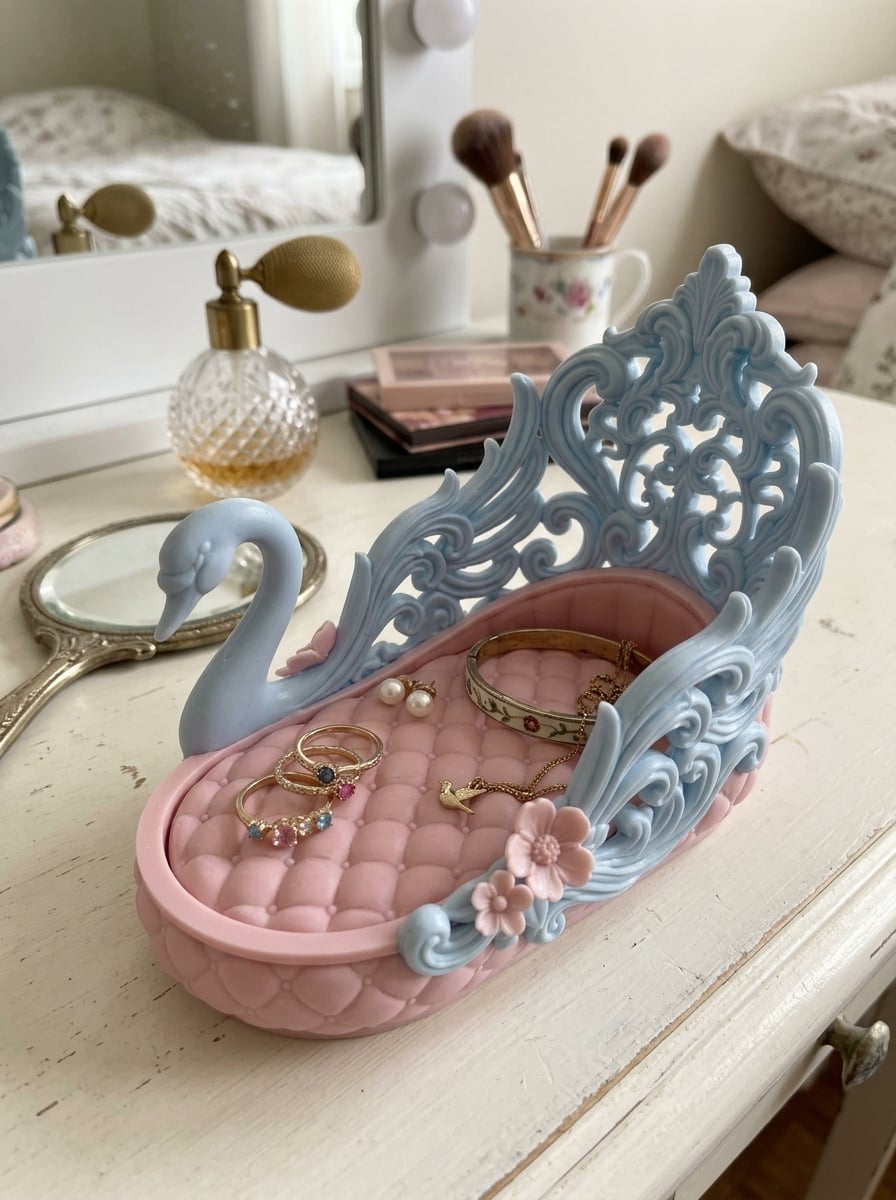 Elegant Swan Jewelry Dish & Vanity Trinket Tray 3d model