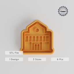 School Shape Cutter & Stamp, Cookie & Fondant Cutters, Education Building Design, 6-Piece Set, S/M/L Sizes, Learning & Baking Fun PRODUCT_2945 3d model