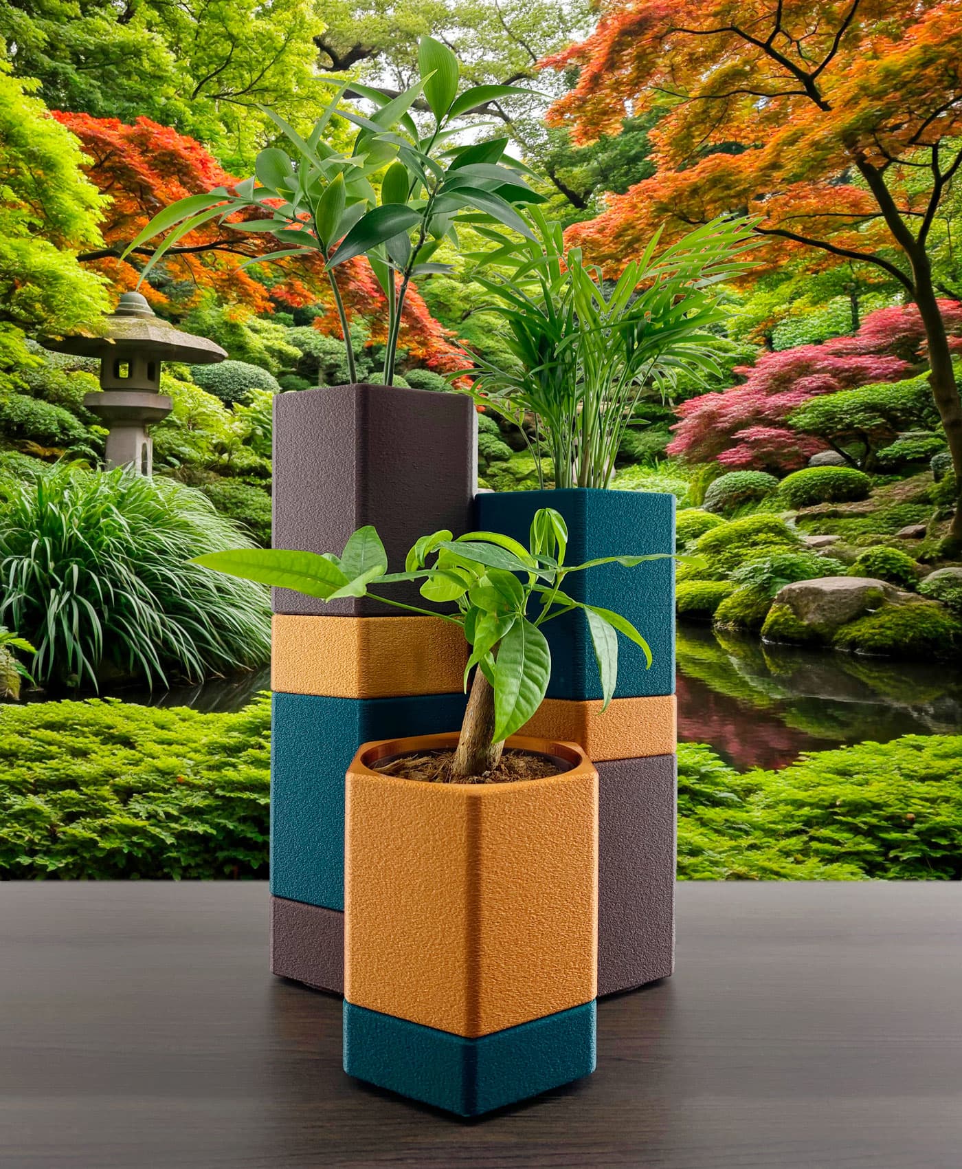 Planters Set With Drainer and Drip Tray - Modular Plant Flower Pots 3d model