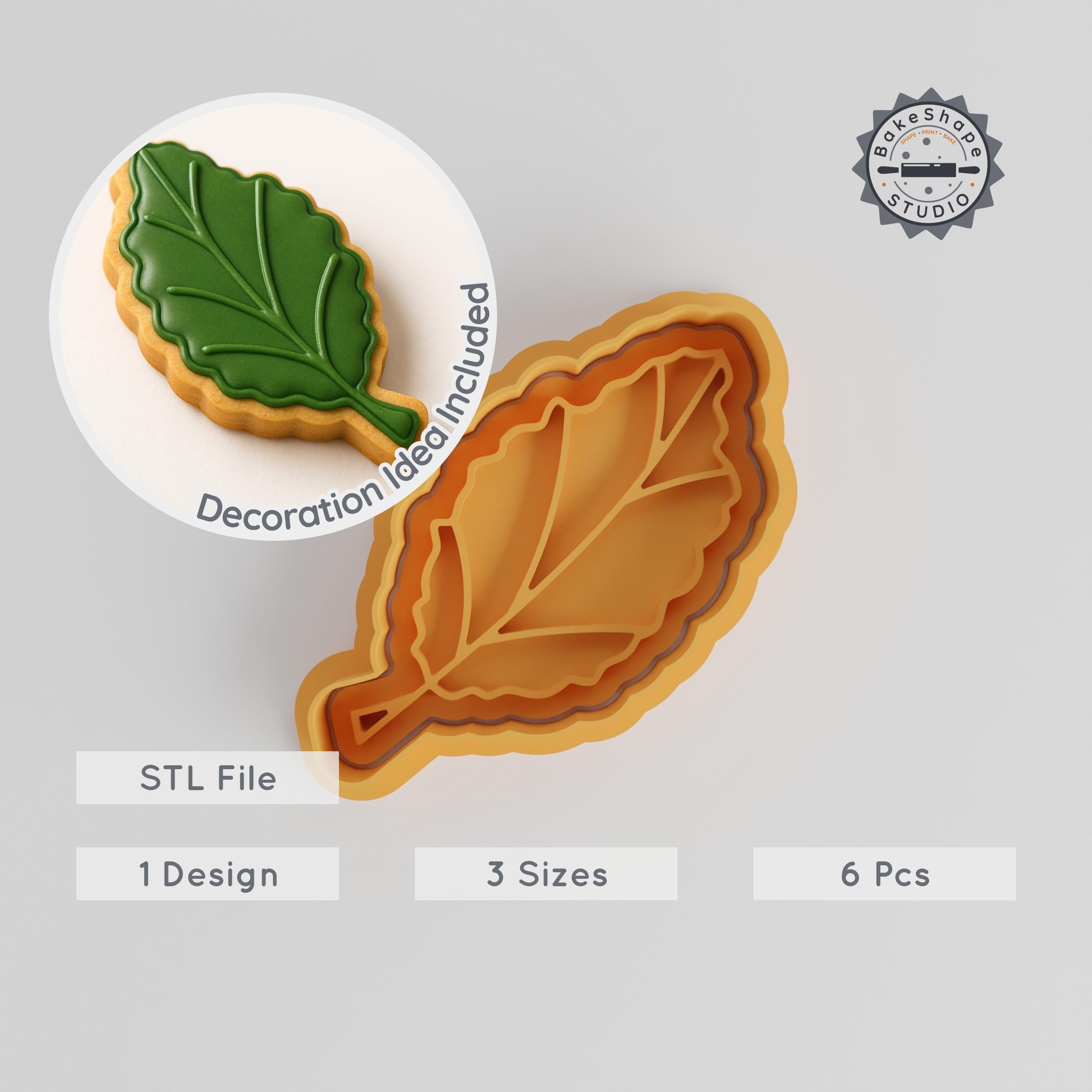 Leaf Shape Cutter & Stamp Set, 3 Sizes, Perfect for Cookies & Fondant, Nature Leaf Design, 6-Piece Collection PRODUCT_1014 3d model