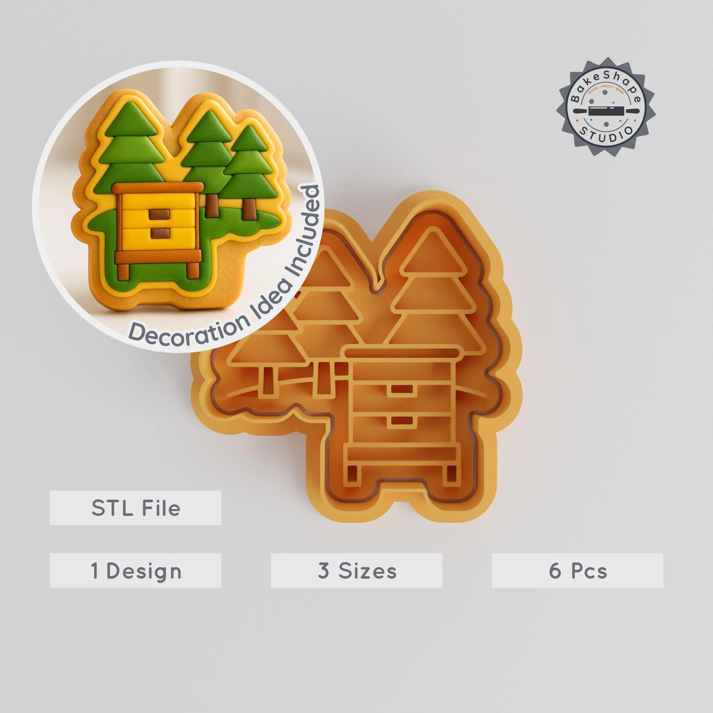 Apiary Farm Honey Cookie Cutter & Stamp Set, Bee Farm, Honeycomb, Beehive, S/M/L, 6-Piece Bundle PRODUCT_331 3d model