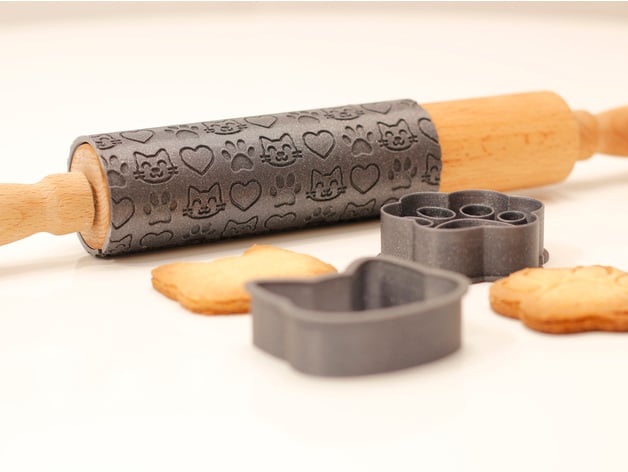 Neko Baking Set - Cat Cookie Cutter / Rolling Pin 3d model