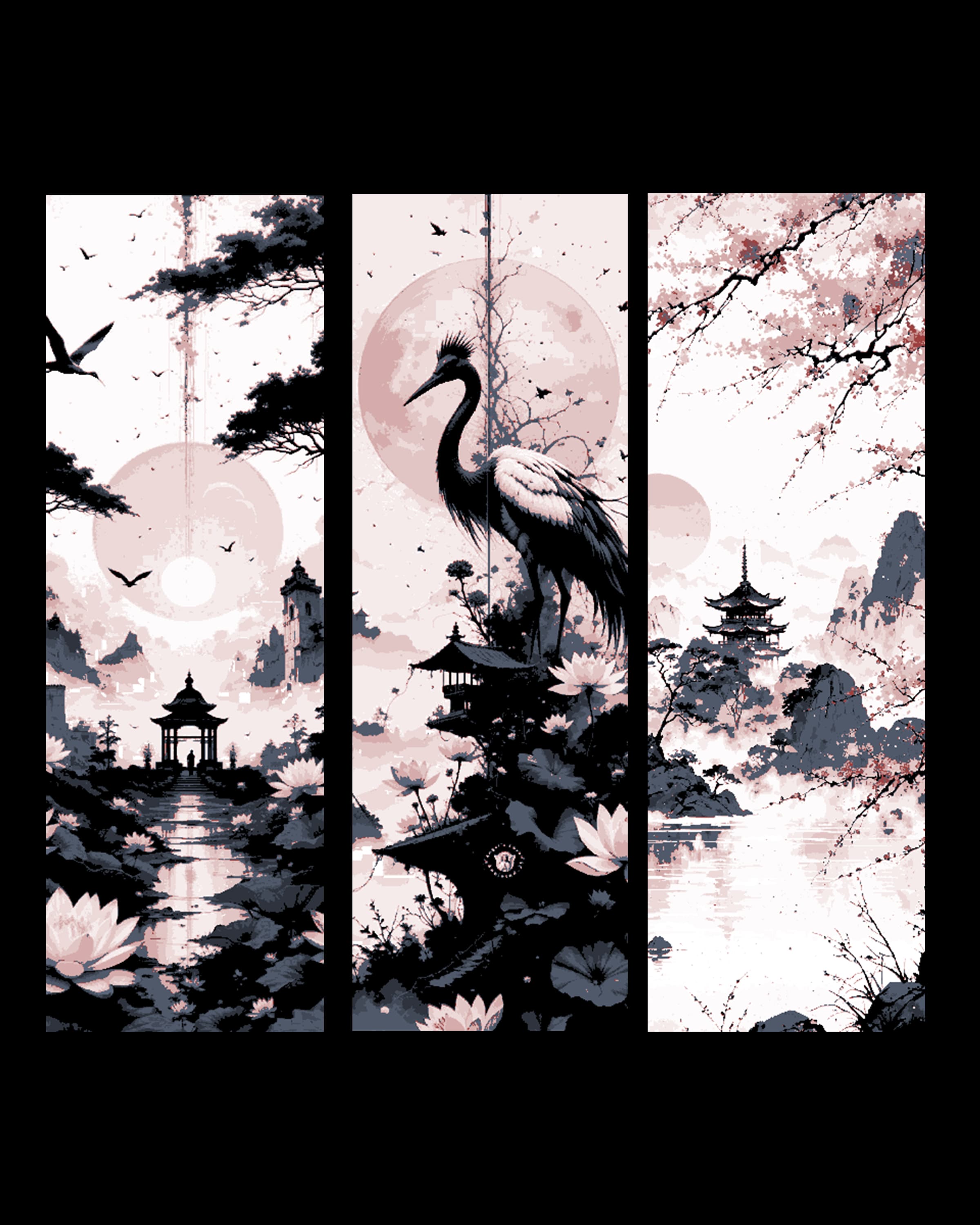Elegant pen and ink drawings of like long ago in Japan - Set of bookmarks 3d model