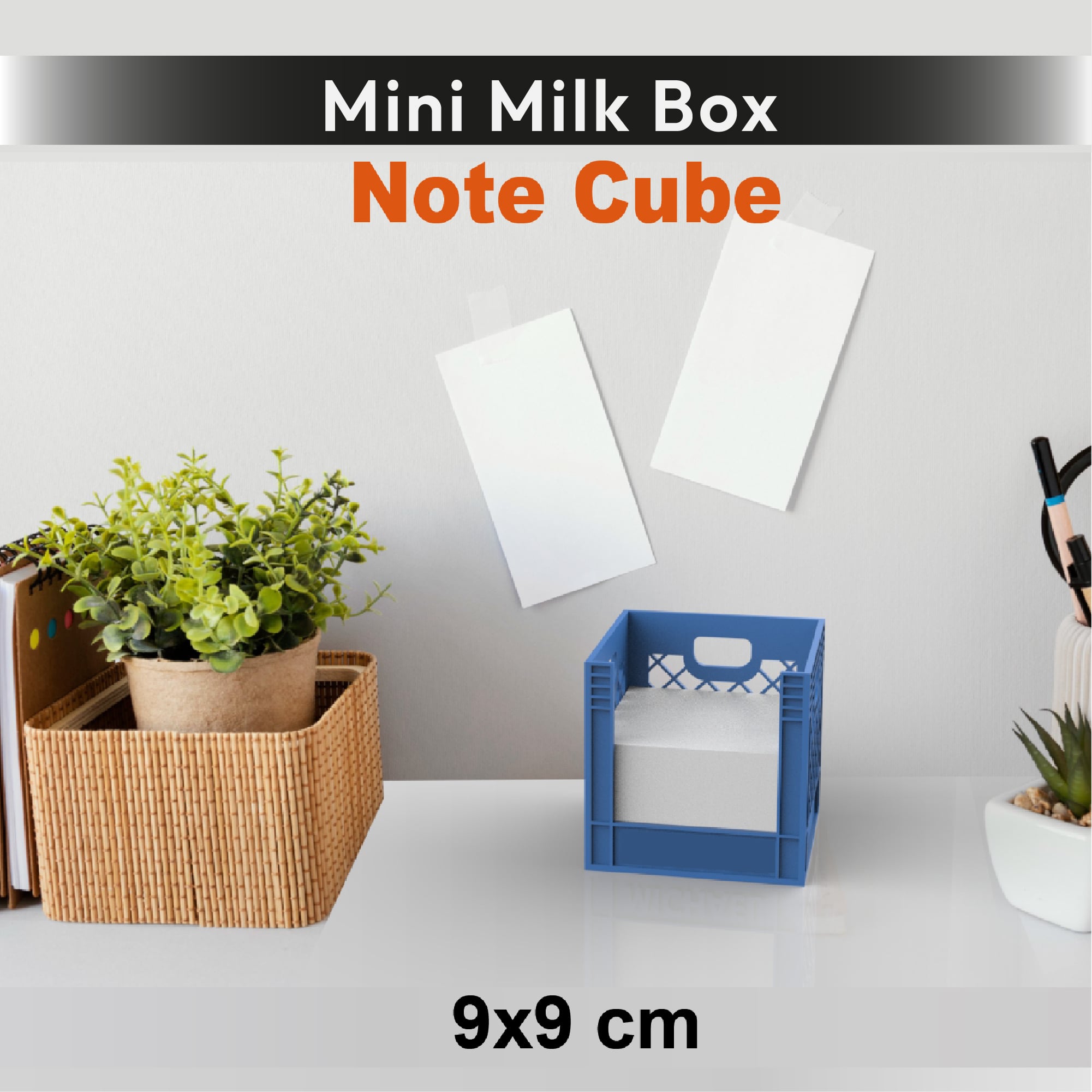 Vintage Mini Milk Crate Note Cube Holder | 3D Printable Desk Organizer & Office Gift | Retro-Inspire 3d model
