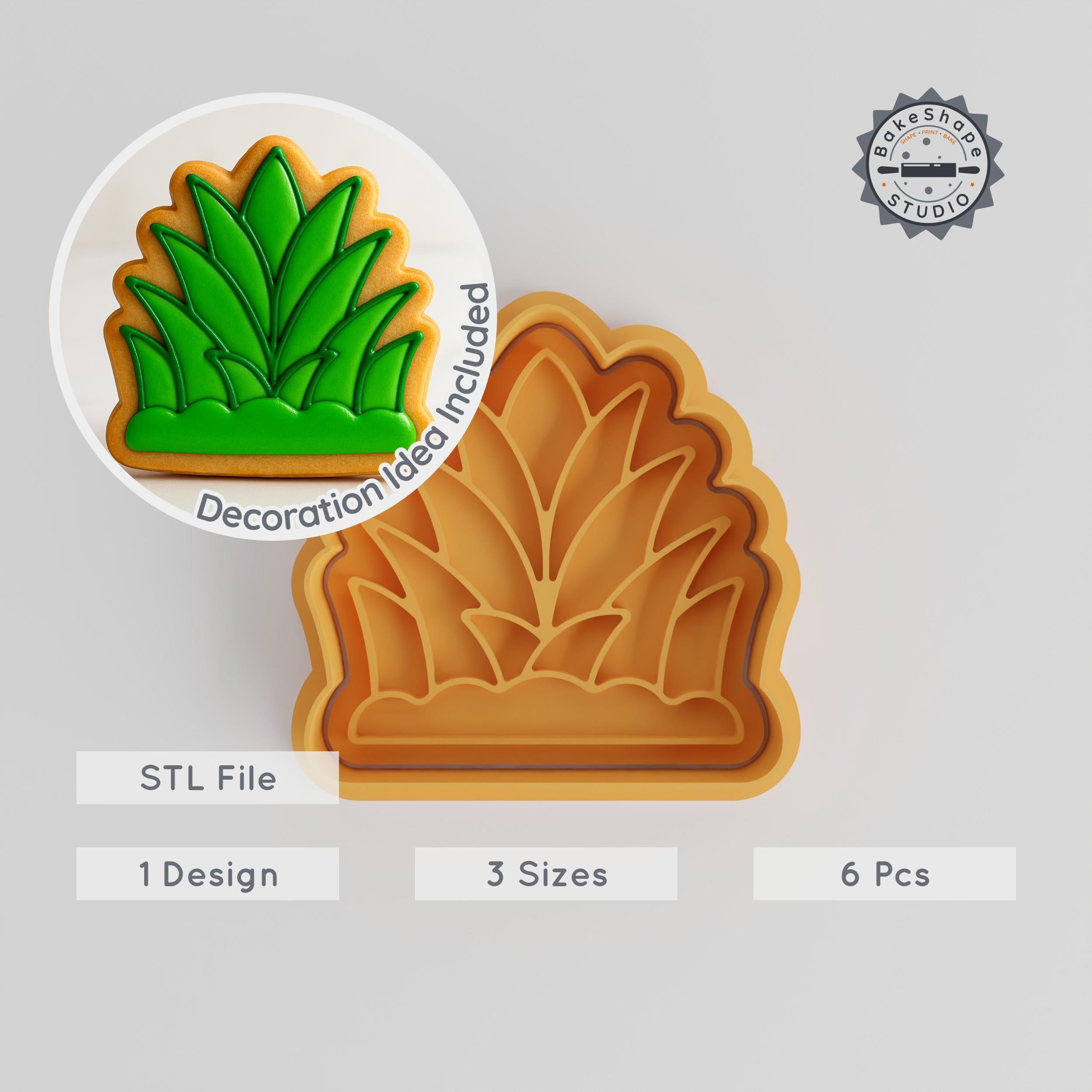 Grass Shape Cutter & Stamp Set, Cookie & Fondant Decor, S/M/L Sizes, Plant Garden Growth PRODUCT_385 3d model