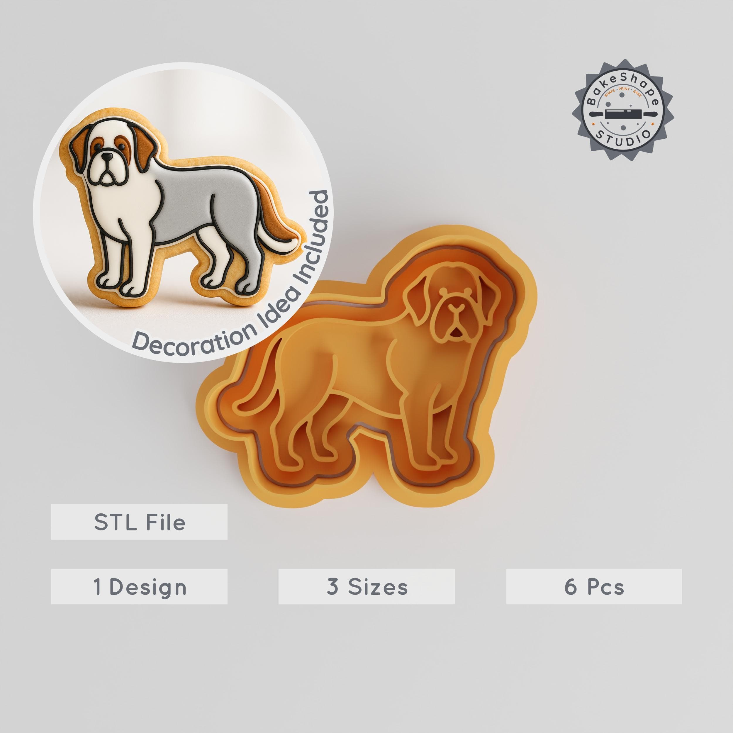 Saint Bernard Cookie Cutter & Stamp Set, Dog Bakeware, 3 Sizes, Perfect for Fondant, Animal Lover Gift PRODUCT_265 3d model