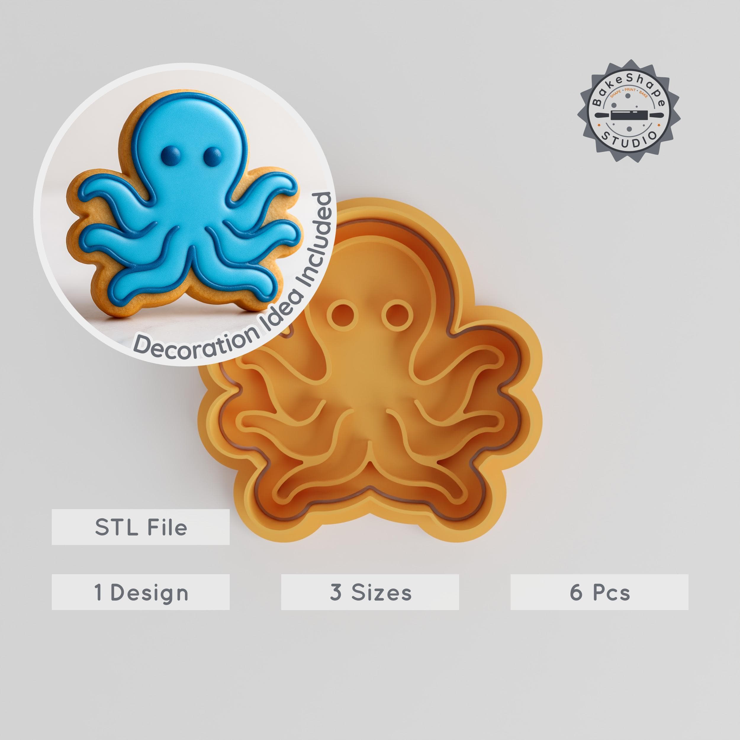 Octopus Shape Cutter & Stamp Set, Ocean Creature Cookie Mold, 3 Sizes S/M/L, Perfect for Fondant & Baking PRODUCT_1118 3d model