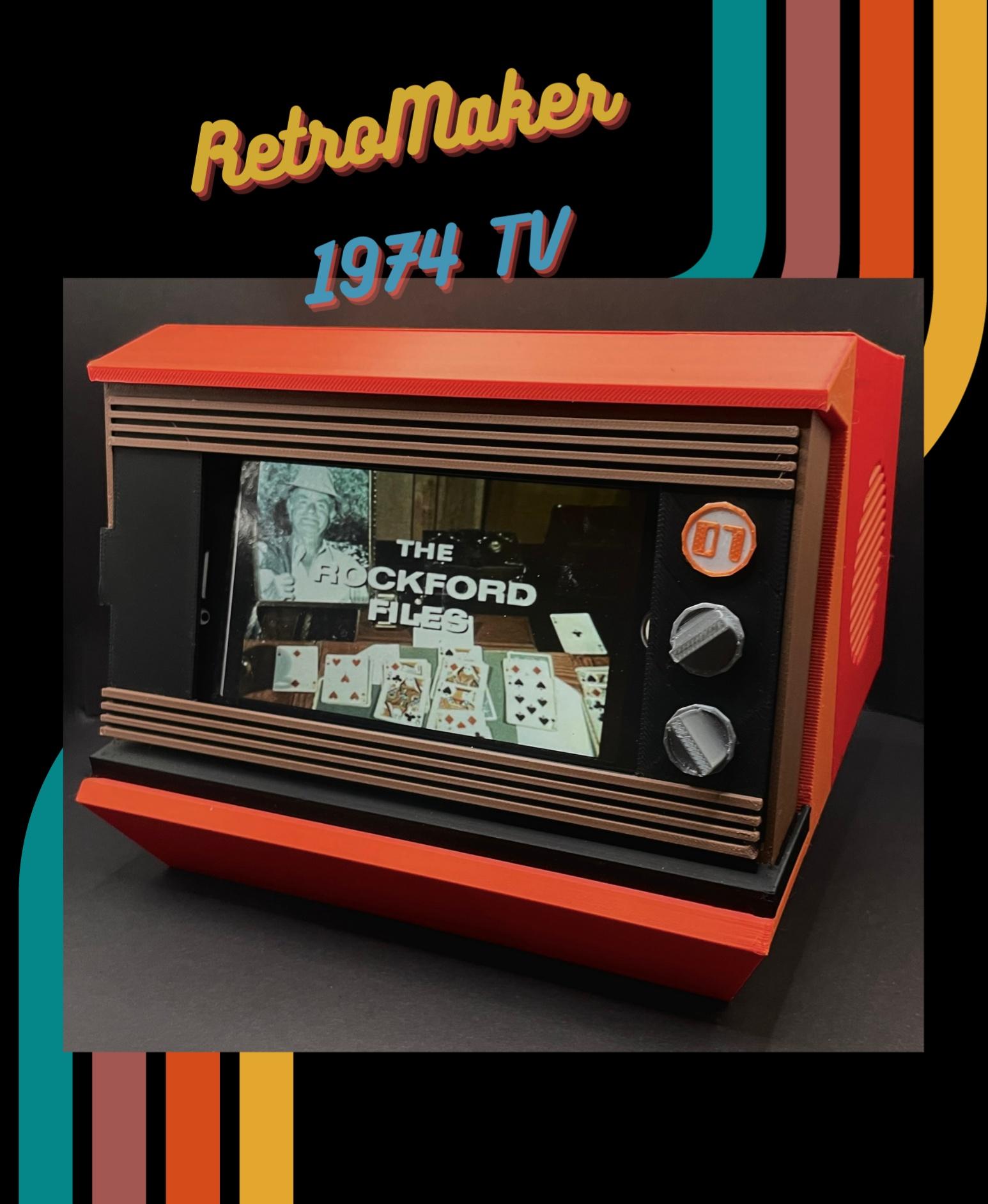 1974 Retro TV Phone Holder - Red/Orange, Matte Chocolate Brown and Stone White from Overture for yet another masterpiece by RetroMaker! - 3d model