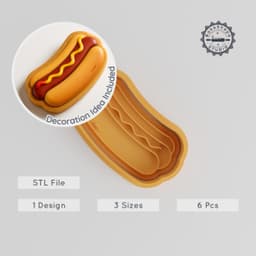Hot Dog Shape Cutter & Stamp Set, 6 Pieces, Perfect for Cookies & Fondant, S/M/L Sizes, Sausage Snack, Picnic Favorite PRODUCT_2830 3d model