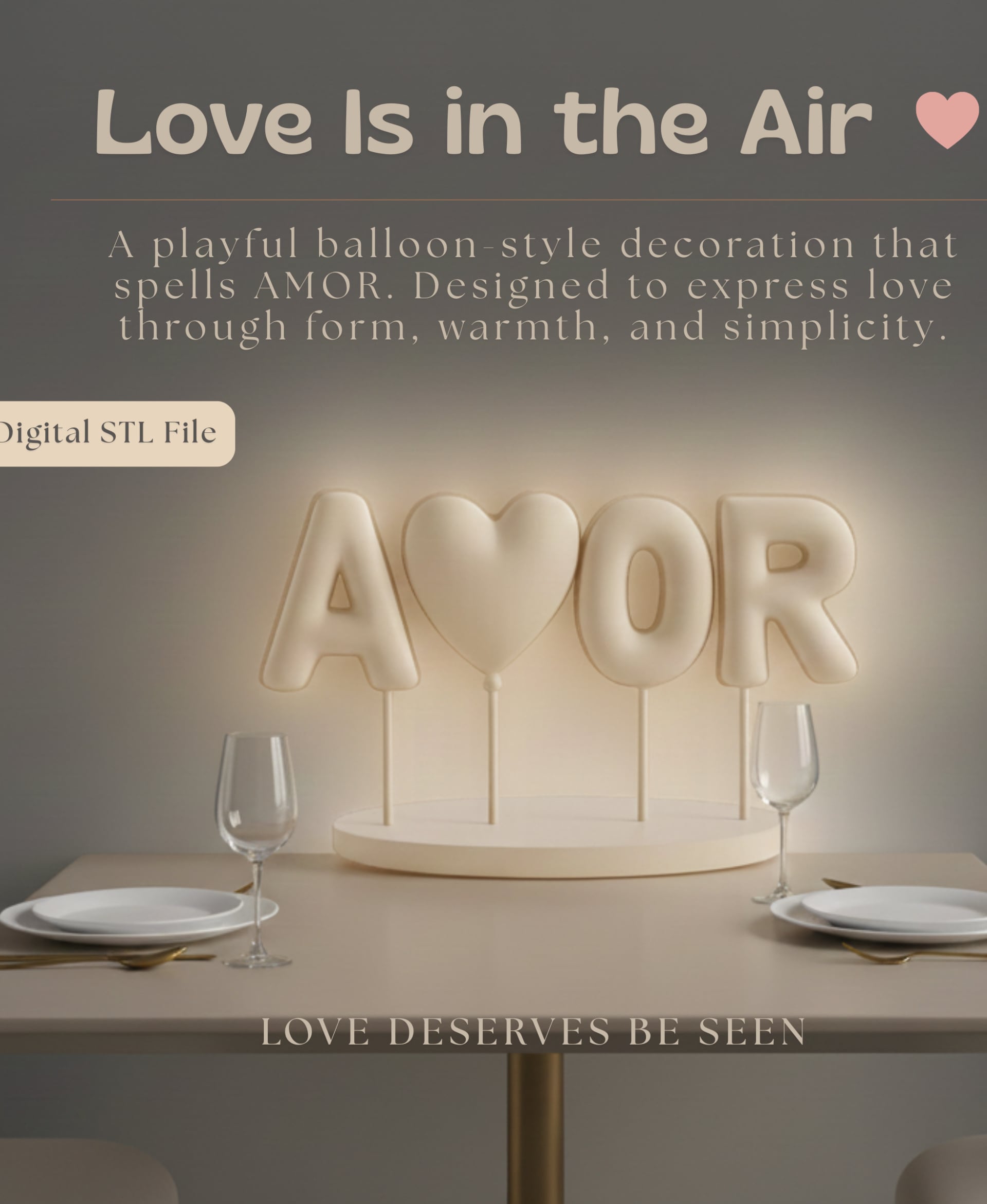 AMOR Balloon Letters 3D Print – Spanish Love, Romantic Valentine’s Day Centerpiece, Home Decor 3d model