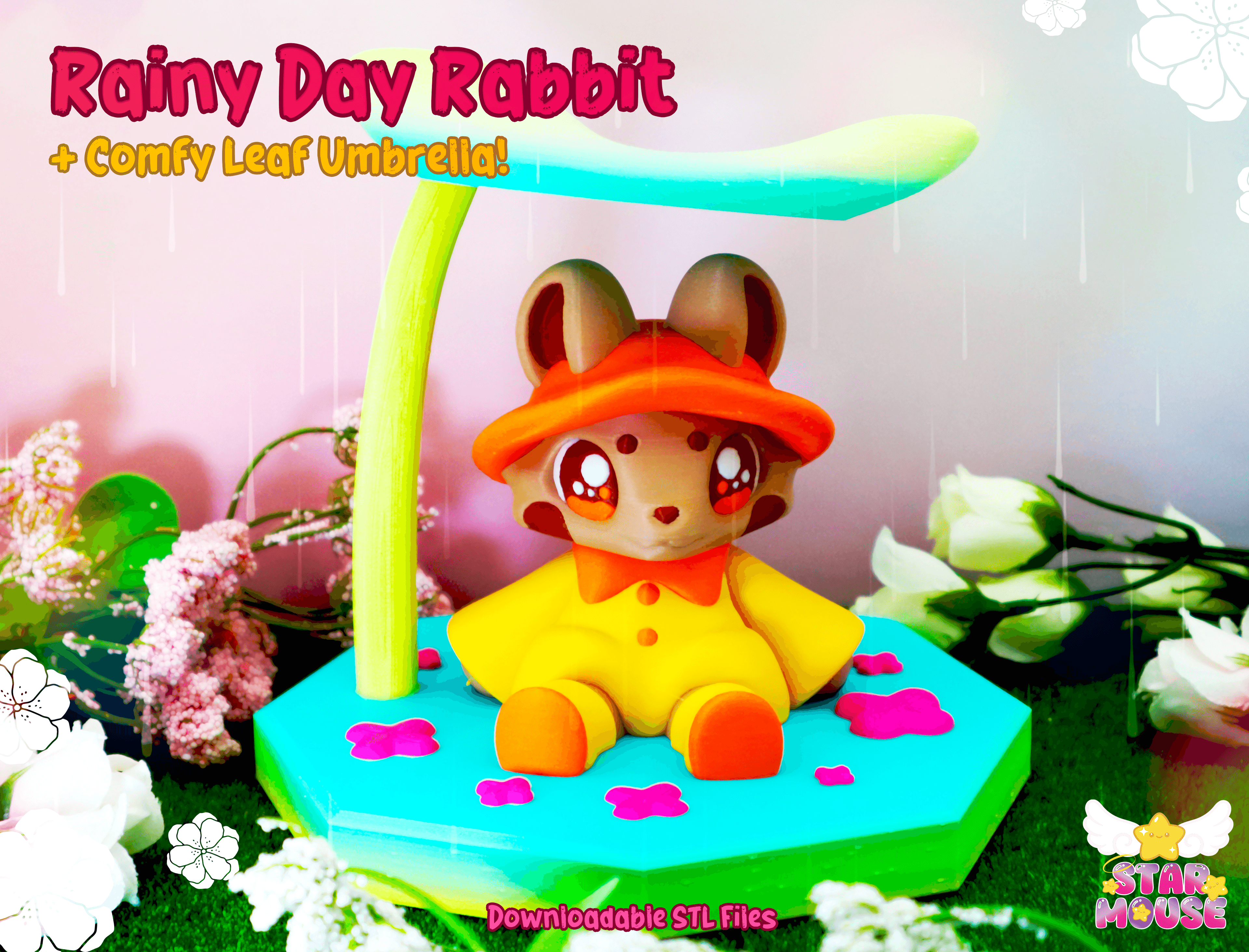 Rainy Day Bunny Flexi + Diorama 3d model