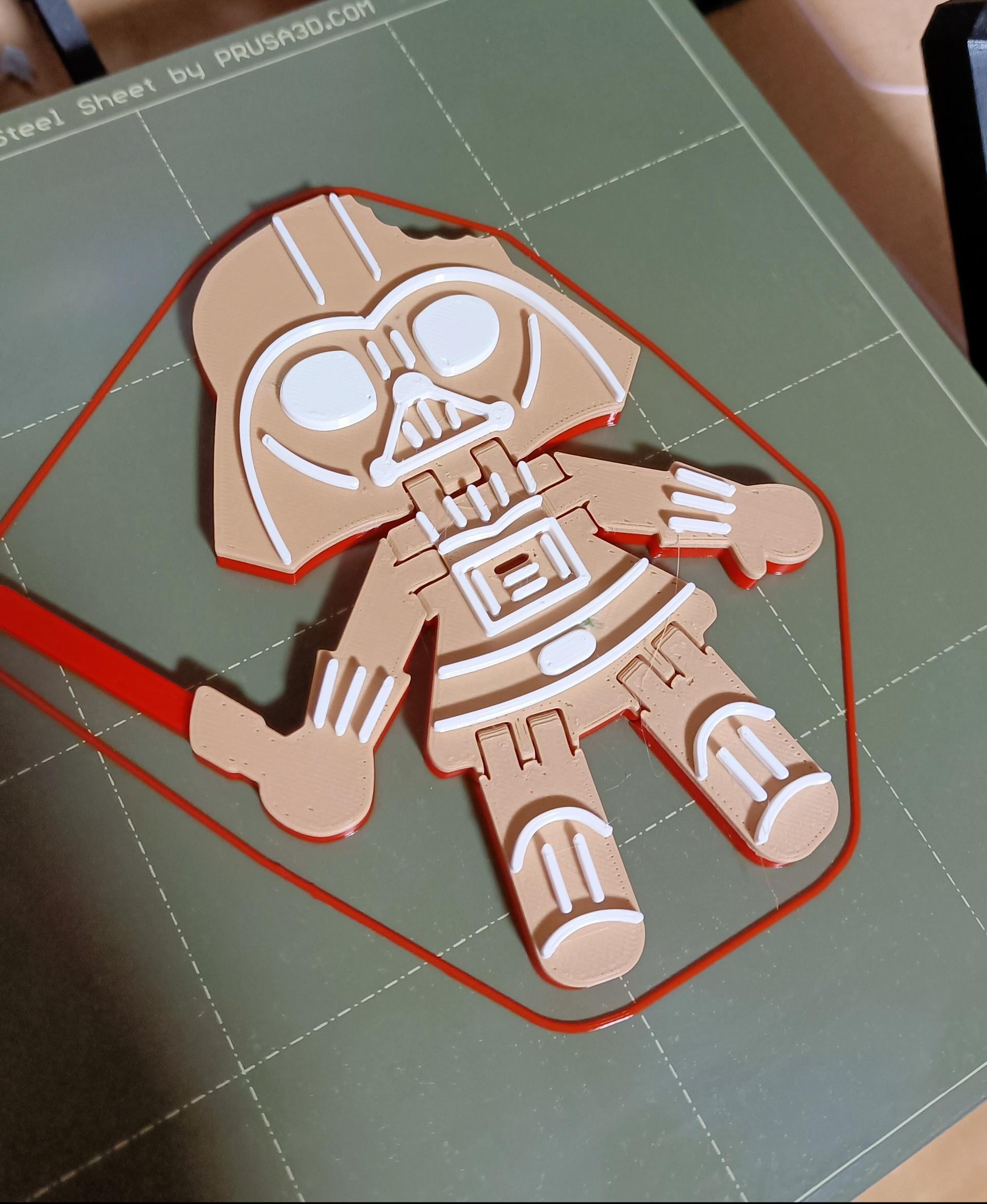 Flexi Gingerbread Darth Vader Ornament - Prints awesome on a single colour machine with filament swap's - 3d model