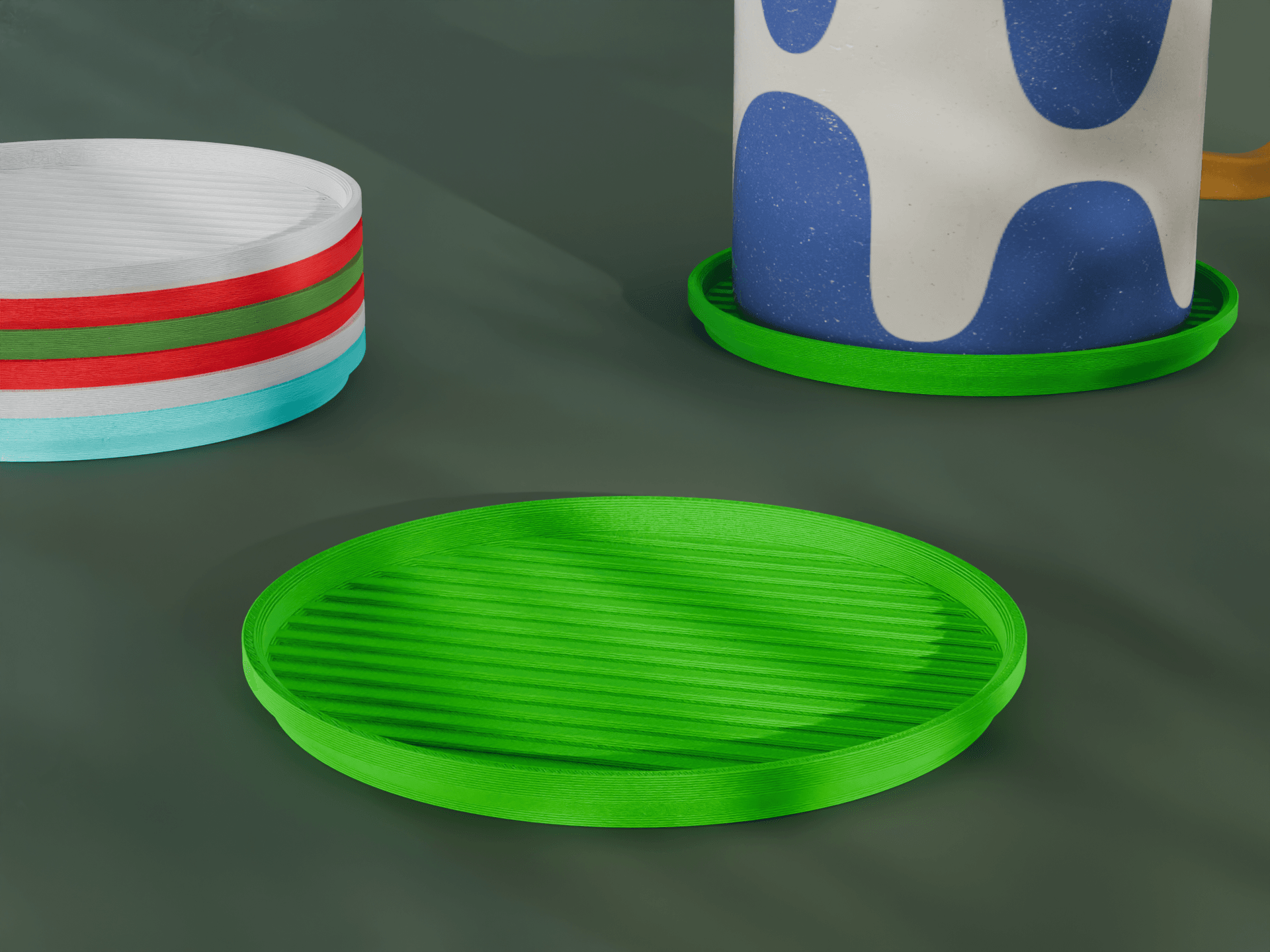 Stackable Striped Circle Coaster Set 3D Print STL File | 3 Sizes 3d model