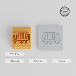 Garbage Lorry Stamp Tile Set, 5 Motif Sizes for Clay, Cookie & Fondant Designs, Includes Trash Vehicle & Bin Lorry Patterns PRODUCT_3325 3d model
