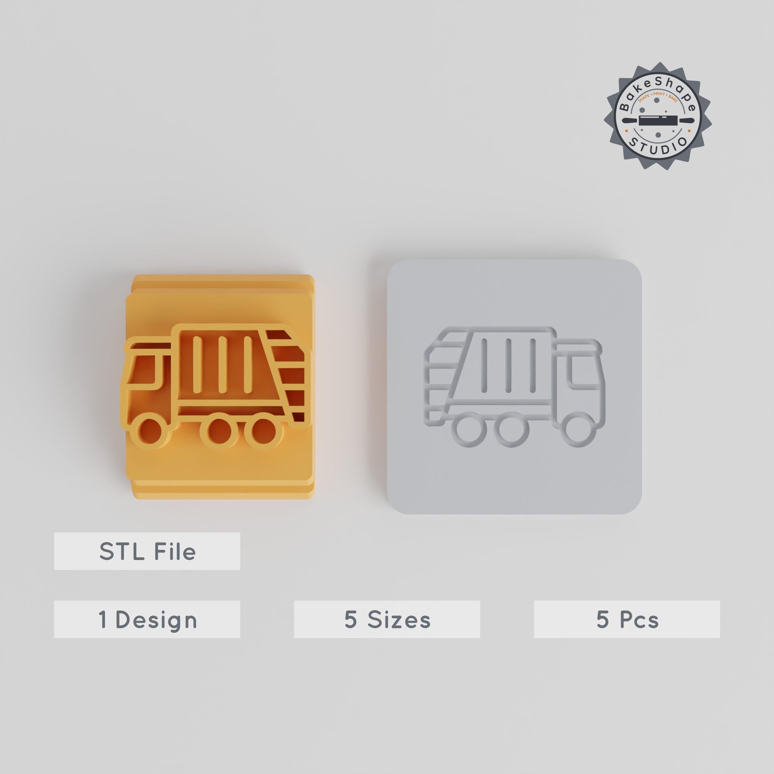 Garbage Lorry Stamp Tile Set, 5 Motif Sizes for Clay, Cookie & Fondant Designs, Includes Trash Vehicle & Bin Lorry Patterns PRODUCT_3325 3d model