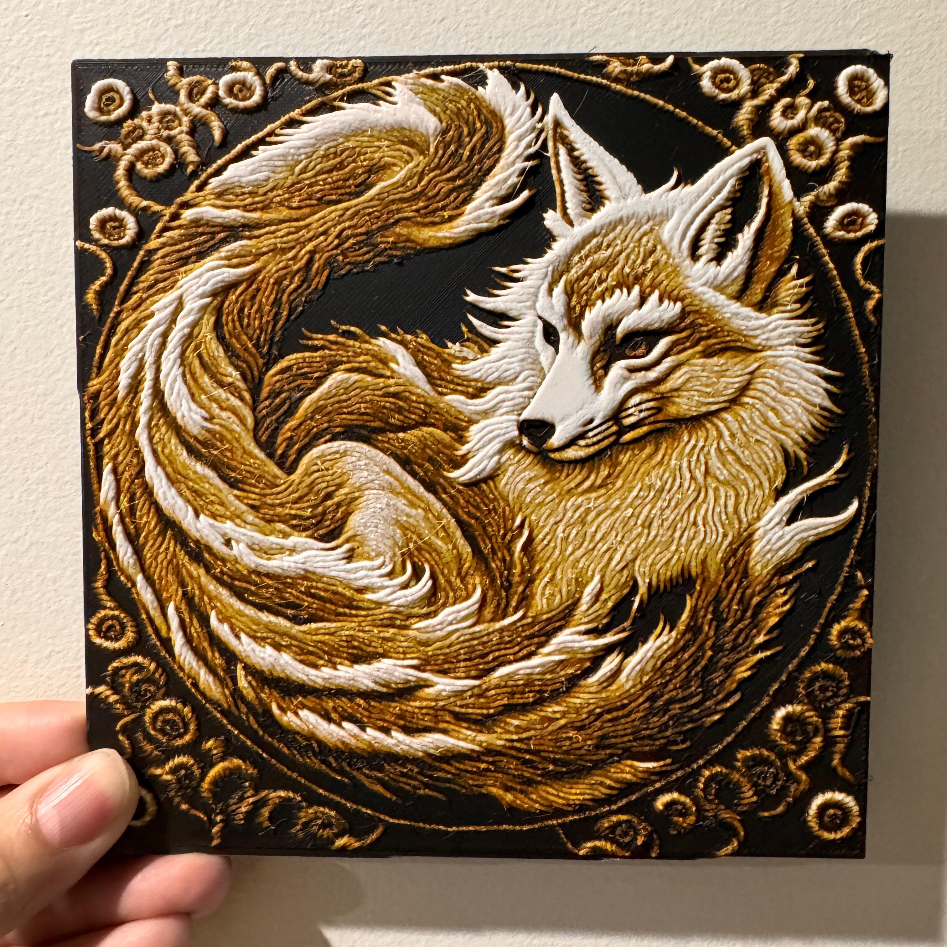 'Embroidered' Fox - HueForge Print 3d model