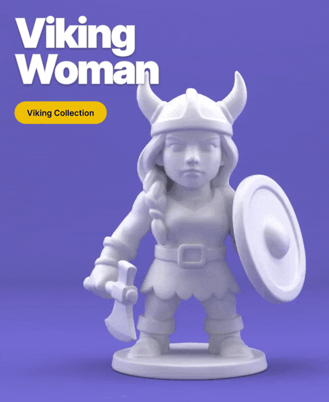Stylized Viking Warrior Woman – 3D Printable Female Viking Miniature with Axe and Shield 3d model