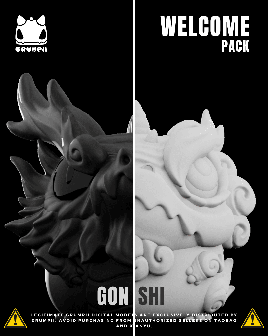 Grumpii 3D Printable Art Toy - Welcome Pack - Gon & Shi 3d model