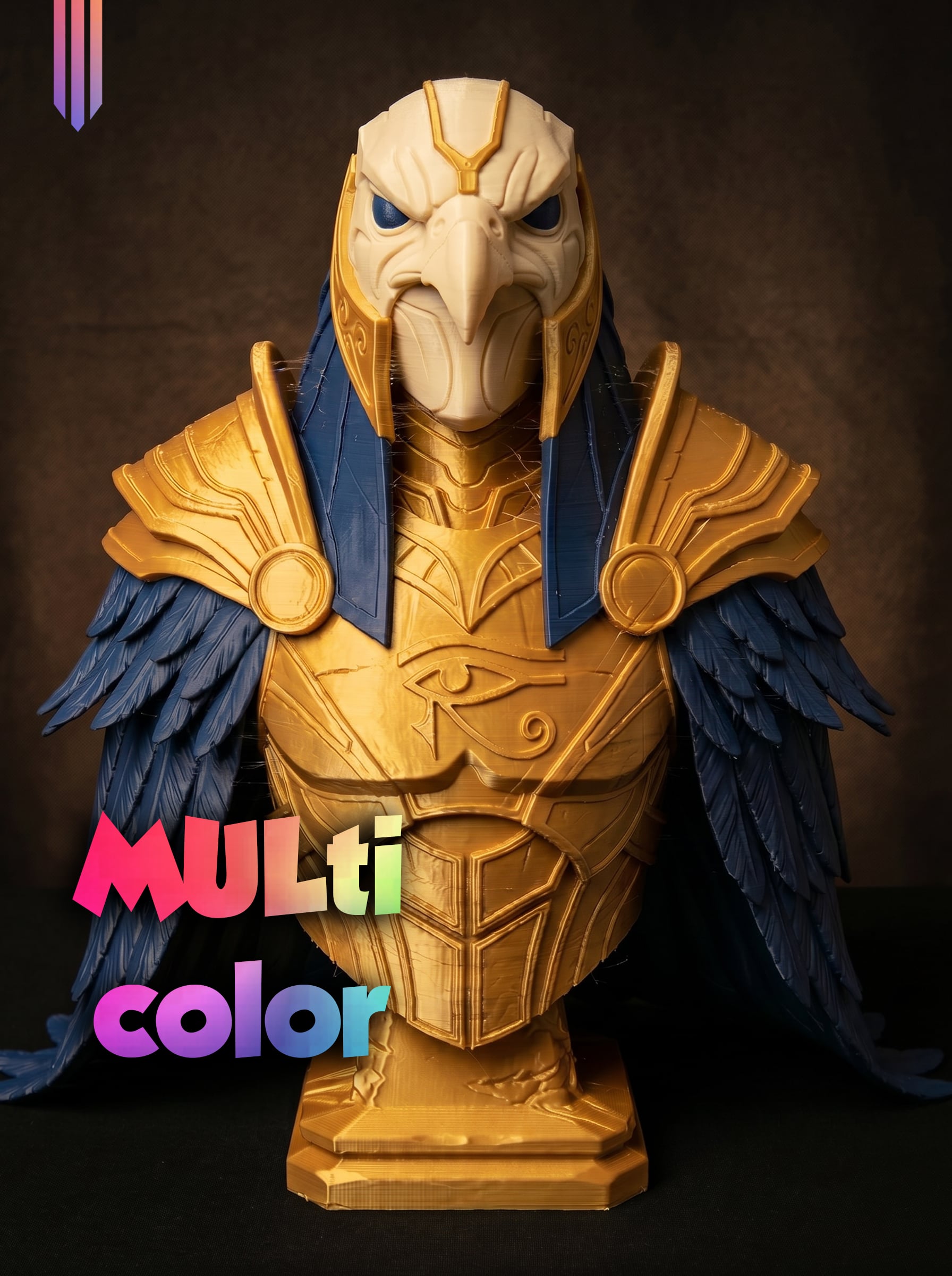 Horus Warrior Bust 3MF | Egyptian Multi-Color | Gold & Blue 3d model