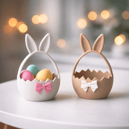 3D Easter Basket | Bunny Ears Ribbon Figure | Cracked Egg Holder | Spring Table Decor 3d model
