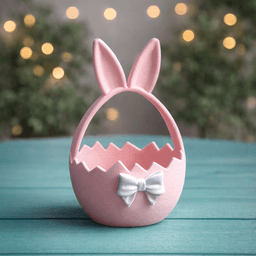 3D Easter Basket | Bunny Ears Ribbon Figure | Cracked Egg Holder | Spring Table Decor 3d model