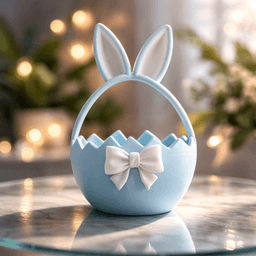 3D Easter Basket | Bunny Ears Ribbon Figure | Cracked Egg Holder | Spring Table Decor 3d model