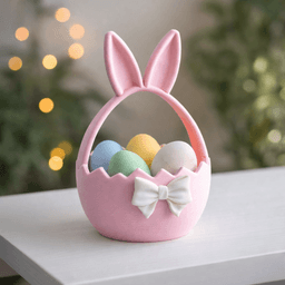 3D Easter Basket | Bunny Ears Ribbon Figure | Cracked Egg Holder | Spring Table Decor 3d model