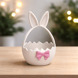 3D Easter Basket | Bunny Ears Ribbon Figure | Cracked Egg Holder | Spring Table Decor 3d model