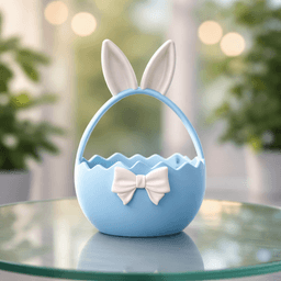3D Easter Basket | Bunny Ears Ribbon Figure | Cracked Egg Holder | Spring Table Decor 3d model