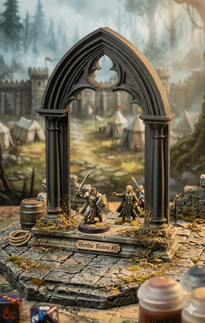 Gothic Ruined Archway – 28mm Tabletop Portal 3d model