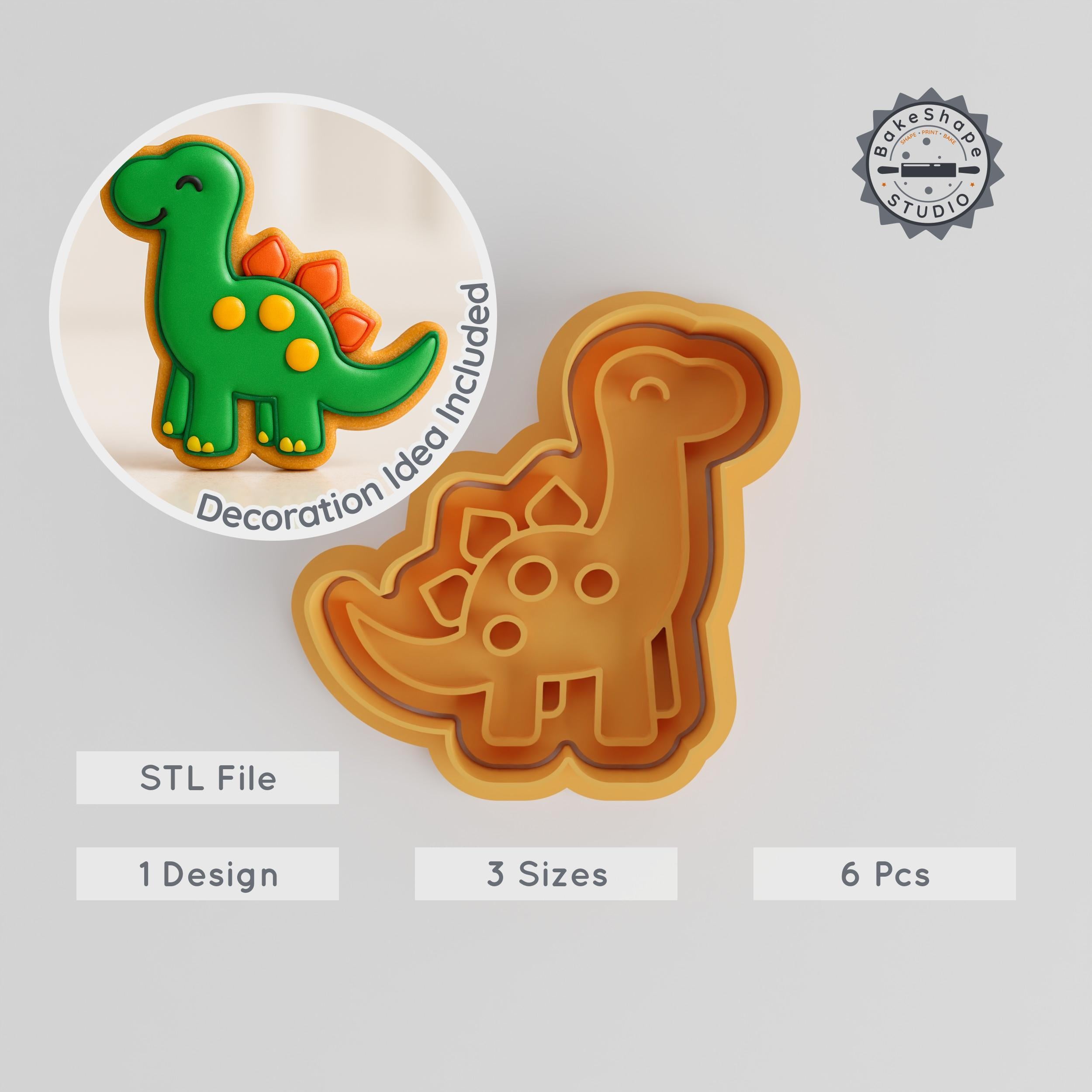 Dinosaur Shape Cutter & Stamp Set, Includes S/M/L Sizes, Perfect for Cookies & Fondant, Prehistoric Animal Design PRODUCT_57 3d model