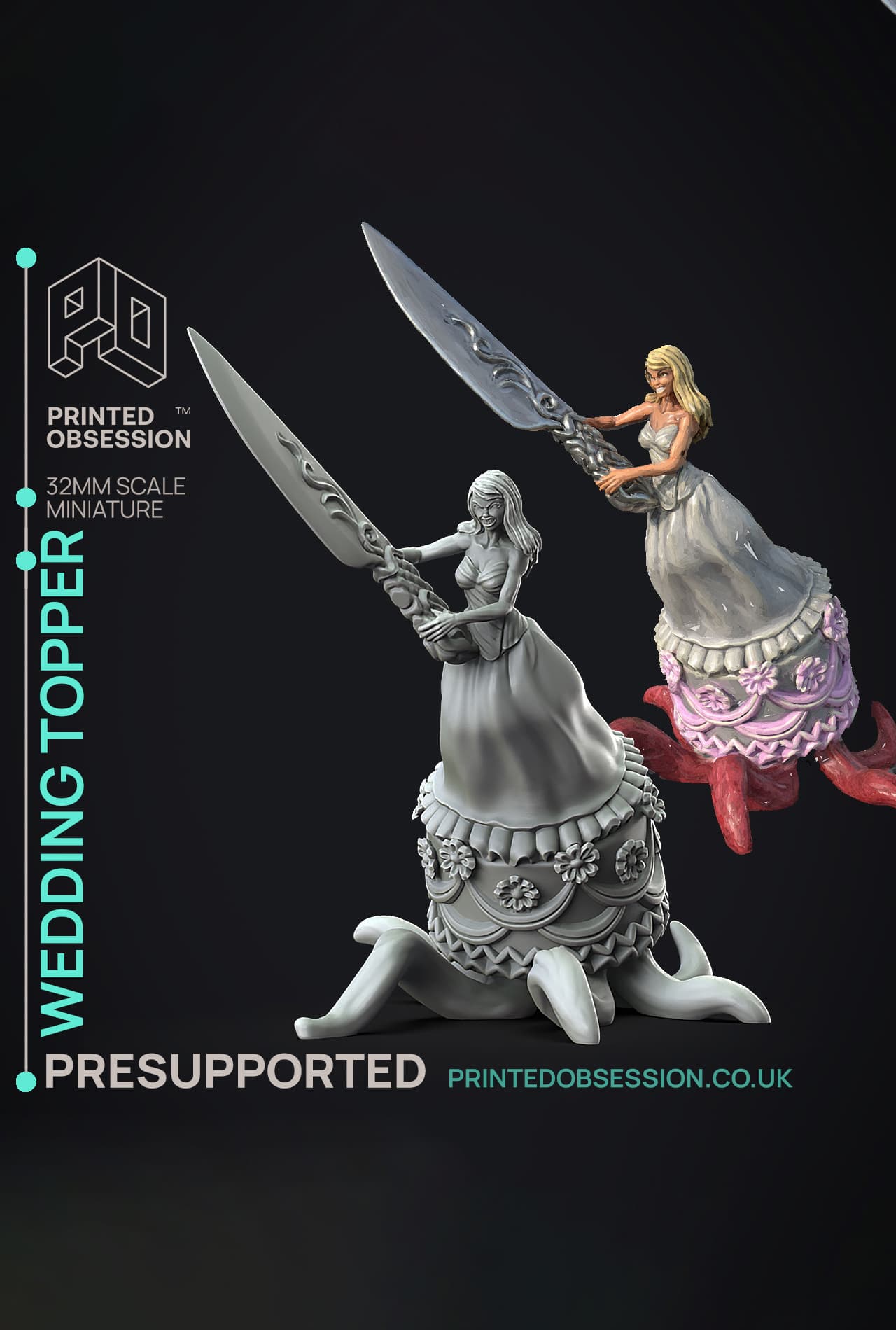 Wedding Cake Topper - Possessed Bakery - PRESUPPORTED - Illustrated and Stats - 32mm scale 3d model