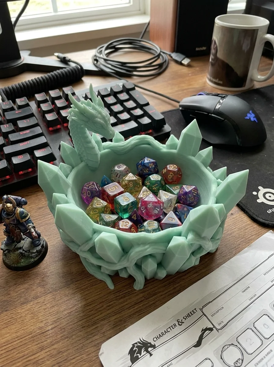 Crystal Dragon Dice Bowl & Tabletop Organizer 3d model