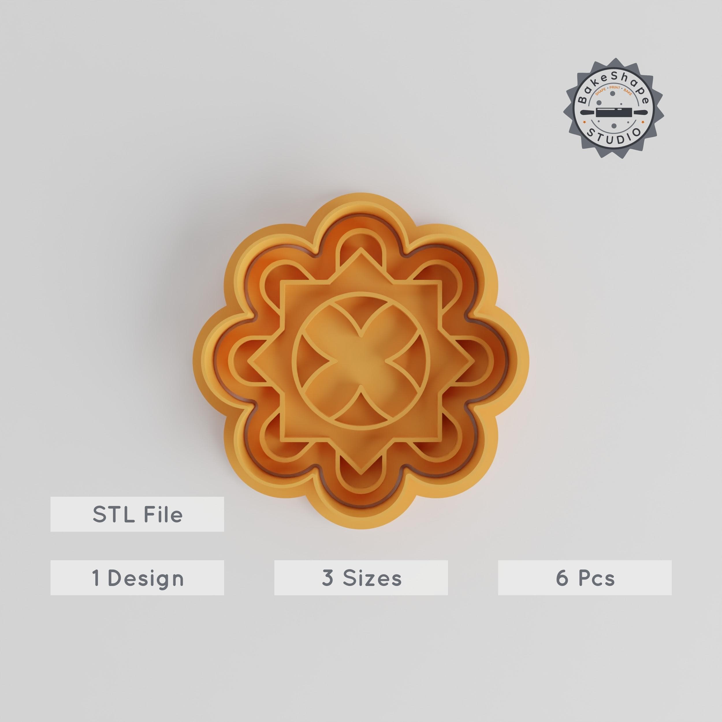 6-Piece Mandala Cookie & Fondant Shape Cutter & Stamp Set, Geometric Flower, Ornate Circle, Decorative Pattern, S/M/L Sizes PRODUCT_5162 3d model